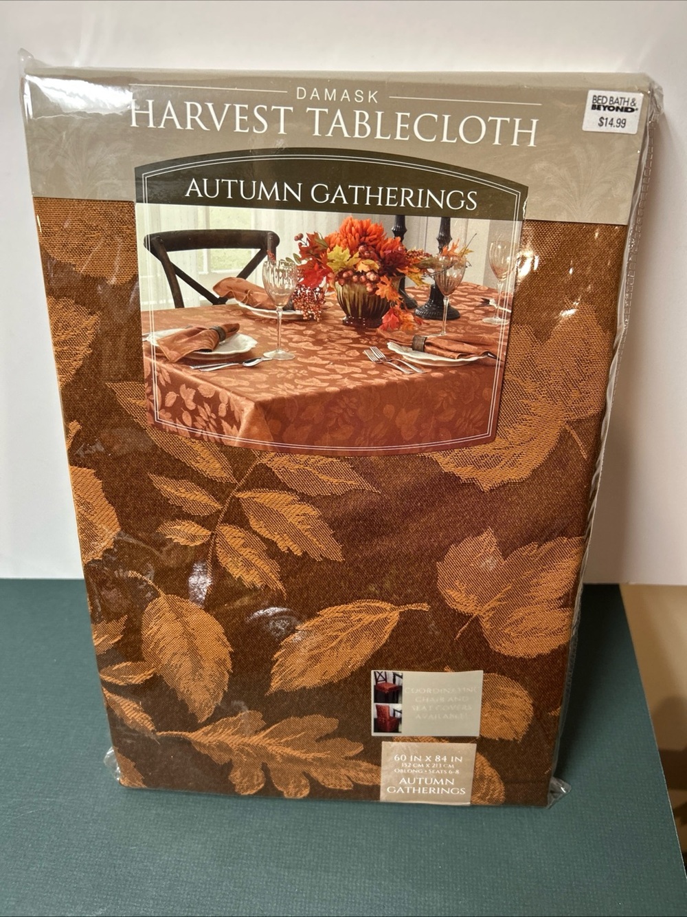 NEW Fabric Tablecloth 60x84 OBLONG (6-8 ppl LEAVES,AUTUMN GATHERINGS,bronze-Rust
